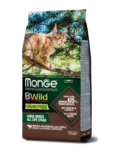 MONGE Сухой корм для кошек BWild Adult с мясом буйвола, 1.5 кг