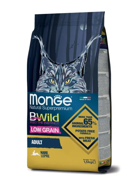 MONGE Сухой корм для кошек BWild Adult с зайчатиной, 1.5 кг