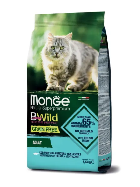MONGE Сухой корм для кошек BWild Adult с треской, 1.5 кг