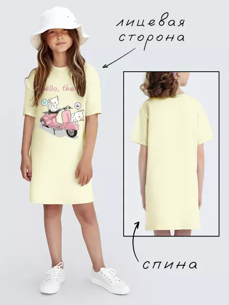 Nuobi Kids Детское платье Кот Кошки Привет Детская графика Лето