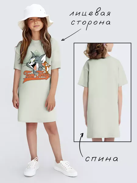 Nuobi Kids Детское Платье Том и Джерри Кот Мышь Мультяшный Принт