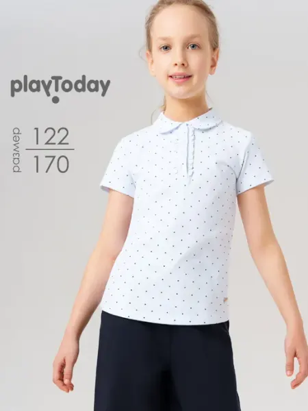 PlayToday Футболка поло школьная хлопковая нарядная в горошек