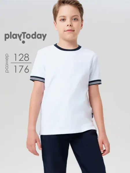 PlayToday Футболка школьная хлопковая белая для подростка