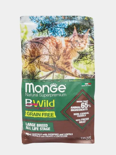 Сухой корм для взрослых кошек Monge BWild, из мяса буйвола, 1.5 кг