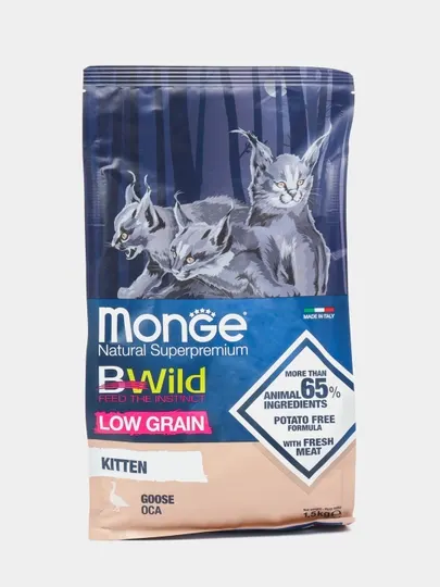 Сухой корм Monge BWild для котят старше 1 месяца, с гусем, 1,5 кг