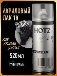 Лак автомобильный акриловый 1К глянцевый, Комплект - 12 шт., аэрозольный баллончик 520 мл, HOTZ премиальный