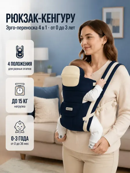 Эрго-переноска кенгуру 4-в-1 для малышей от 0 до 3 лет