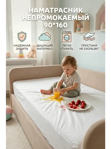 Наматрасник непромокаемый 90*160 с бортом 25 см
