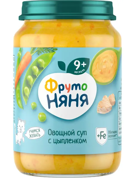 ФрутоНяня Суп-пюре Овощной с цыпленком, с 9 месяцев, 190г