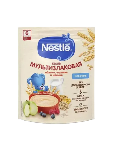 Нестле Каша молочная с яблоком, черникой и малиной 200г