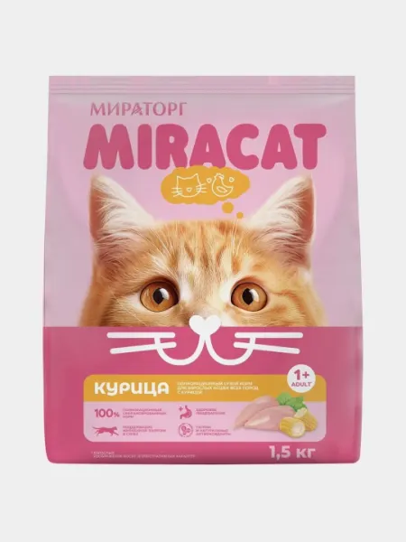 Сухой корм MIR Miracat для взрослых кошек, с курицей, 1.5 кг