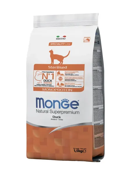 MONGE Сухой корм для кошек Sterilised с уткой, 1.5 кг