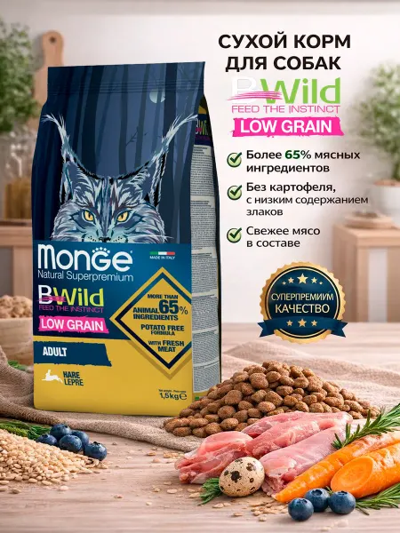 MongeBW Корм для кошек с мясом зайца 1,5 кг