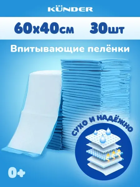 KUNDER Пеленки одноразовые для новорожденных собак животных 40x60