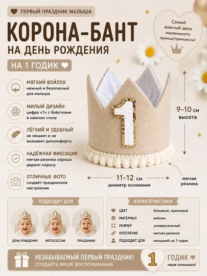 Колпак, шапка на 1 годик ONE Праздничный колпак на день рождения для девочки и мальчика