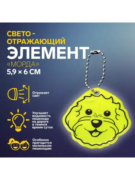 Арт узор Светоотражающий элемент «Морда», двусторонний, 5,9 × 6 см, ц