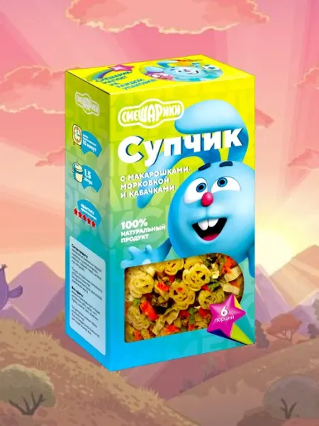 Гурмайор Детский супчик Смешарики с макарошками, морковкой и кабачком