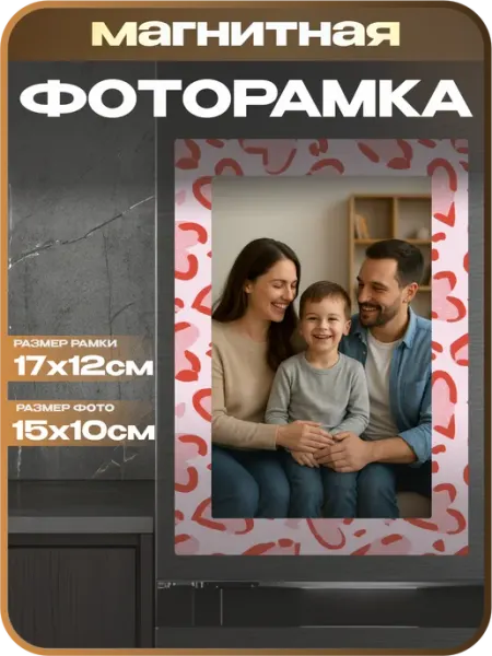 1-я Наклейка Фоторамка магнитная Сердце Романтика