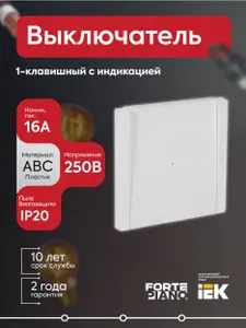Выключатель 1-кл. с индикацией СП FORTE&PIANO 10А FP202 бел. IEK FP-V10-1-10-1-K01
