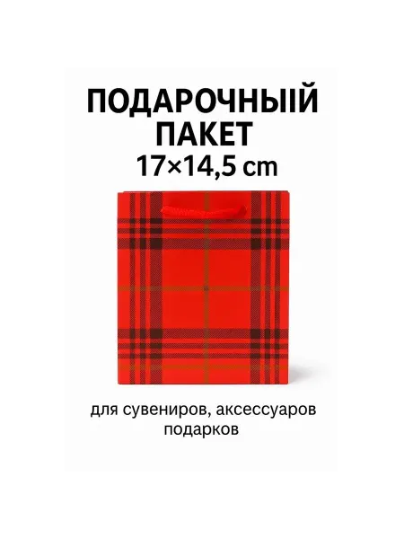 Подарочный пакет 17×14 5 см красная клетка (10 шт )