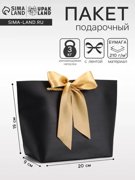 Домный Ламинированный подарочный пакет Чёрный 19х20х9 см, 2 шт