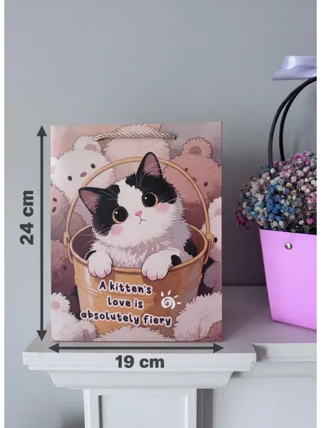 PinkyCat Упаковка Пакет подарочный Котик в ведерке (19х24х10см)