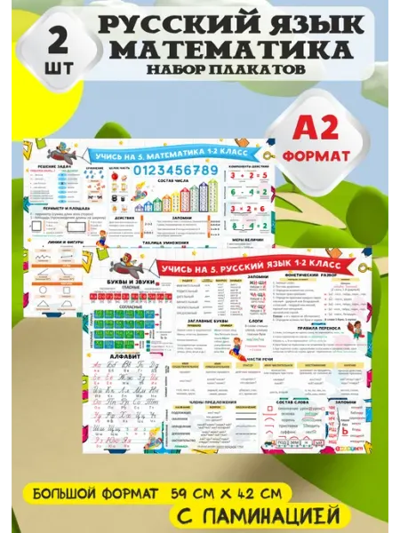 Smart Deti Плакаты Русский язык и Математика 1-2 класс школа