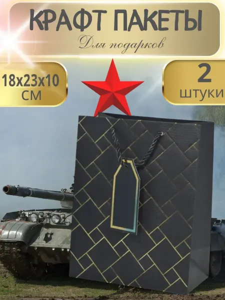 Decormarket Пакеты подарочные 2шт на 23 февраля черные
