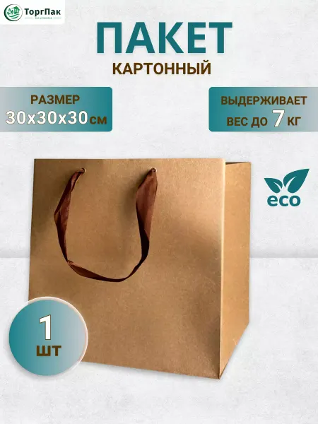 EUEcoPack Подарочный крафт пакет картонный с ручками 30х30х30 см, 1 шт