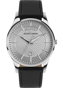 Наручные часы Jacques Lemans 1-2193B, мужские кварцевые классические с датой и днем недели на кожаном ремне