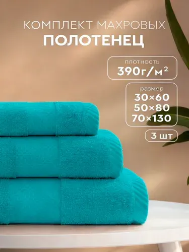 Набор махровых полотенец Конфетти 1-30x60; 1-50x80; 1-70x130, морская волна