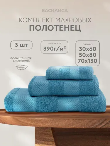 Набор махровых полотенец Конфетти 1-30x60; 1-50x80; 1-70x130, деним