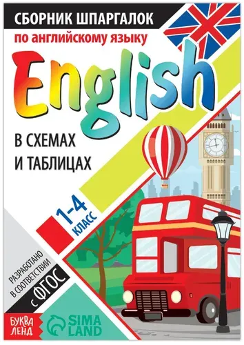 Сборник шпаргалок по Английскому языку для детей, 1-4 кл. для детей, конспект со схемами и таблицами, 60 страниц