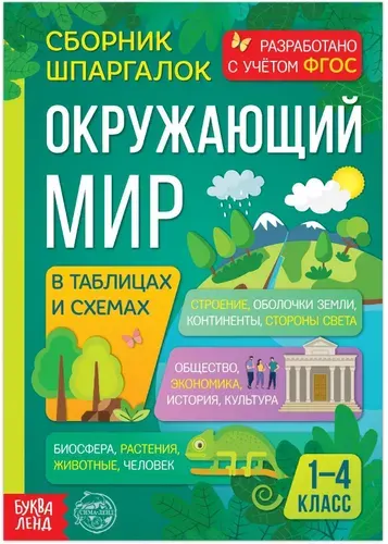 Сборник шпаргалок для 1-4 классов "Окружающий мир" для детей, конспект с правилами и таблицами с примерами, 60 страниц