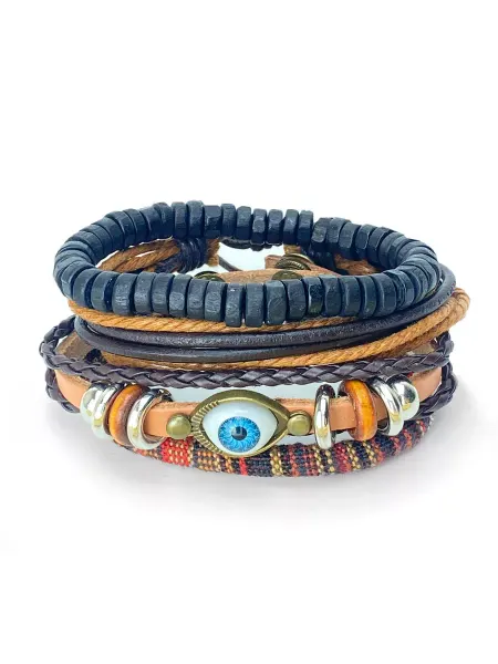Носикулон Четыре коричневых браслета "Brown Eye Boho" на руку