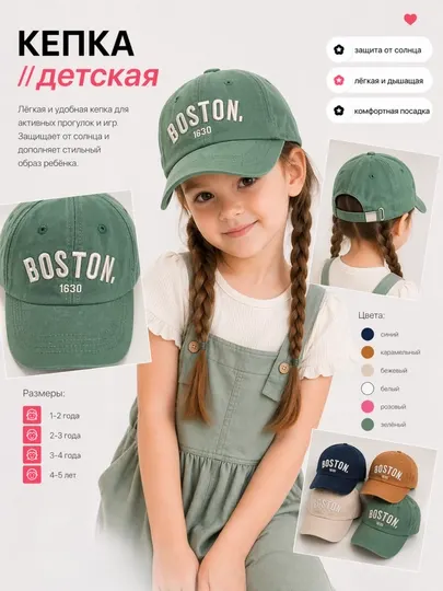 Детская кепка "BOSTON" — летняя, защита от солнца, 1-5 лет