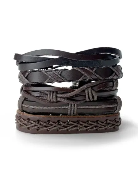 Носикулон Набор кожаных коричневых браслетов "Leather Classic Brown"