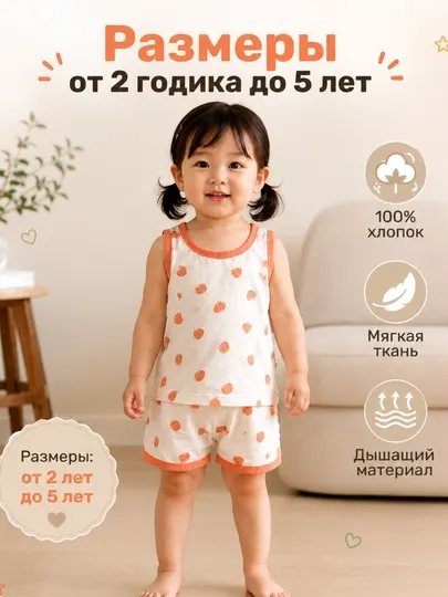 Детский комплект майка и шорты, хлопковый, летний, для девочек 1-7 лет