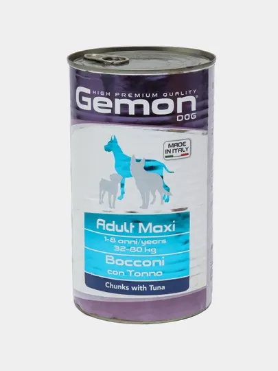 Влажный корм для собак Gemon Dog, 1-8 лет, кусочки с тунцом, 1250 г