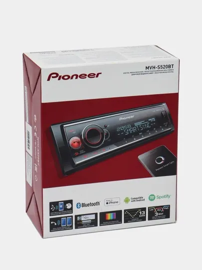 Автомагнитола Pioneer MVH-S520BT Bluetooth, USB, AUX, 1-DIN, черная