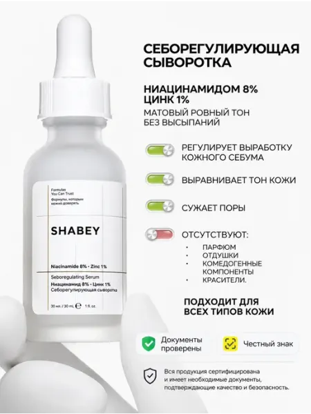 SHABEY Себорегулирующая сыворотка с Niacinamide 8% + Zinc 1%