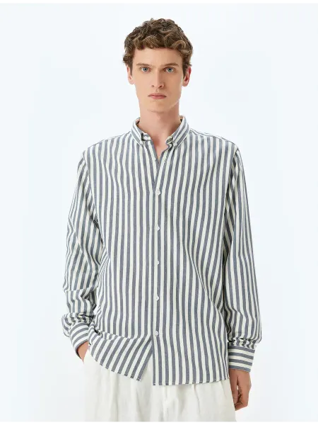 KOTON Рубашка Slim Fit в полоску с длинным рукавом