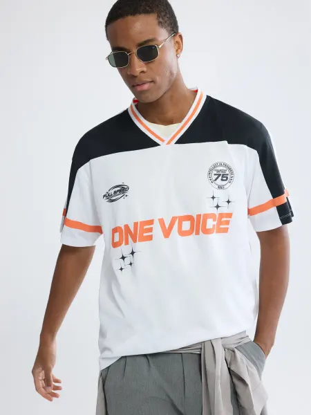 LC Waikiki Мужская футболка oversize с принтом и V-образным вырезом