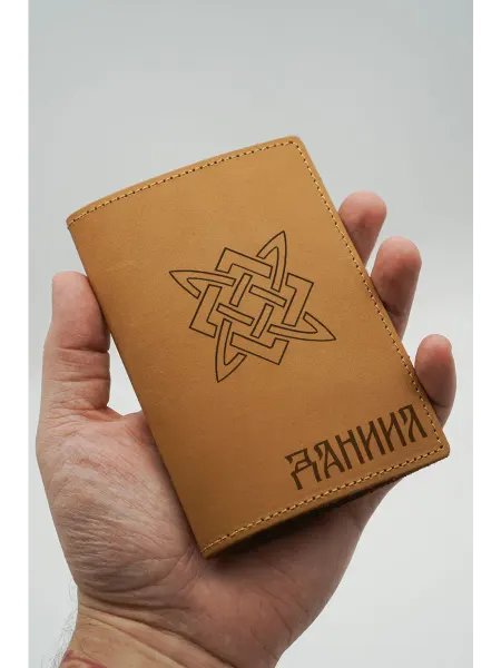 Steffani_kozhe Обложка для паспорта кожаная именная Даниил рыжая