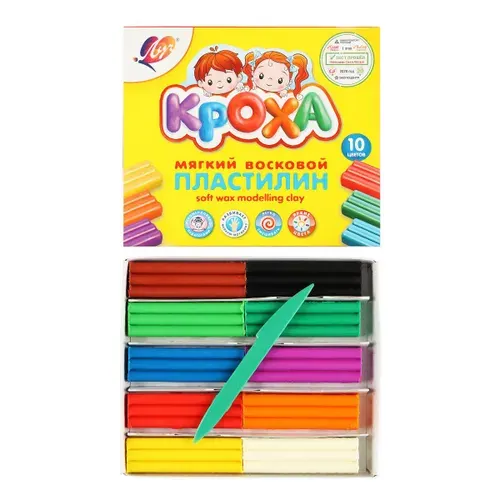 Пластилин мягкий 10цв "Кроха" 165гр со стеком