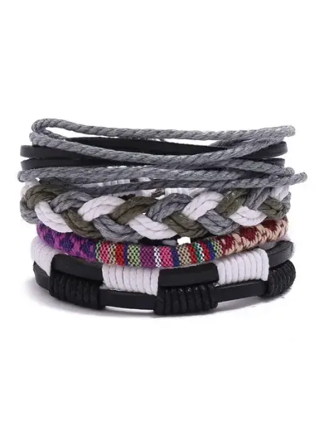 Носикулон Браслеты в серо-белом стиле "Gray Weave Trend", 4 шт