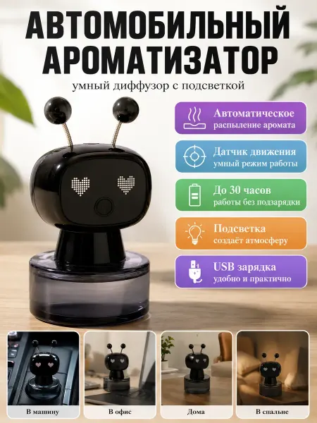 АНЮТИК Автомобильный ароматизатор робот с подсветкой USB