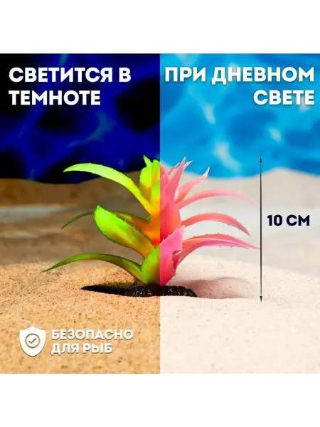 Растение для аквариума и террариума светящееся 10 см крас