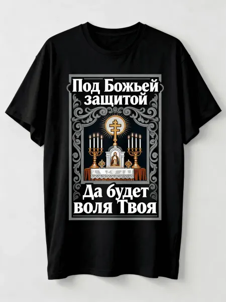 Футболка православного стиля с изображением алтаря и церковн