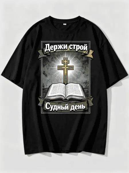Футболка православная с крестом и Библией, надписями Держи с